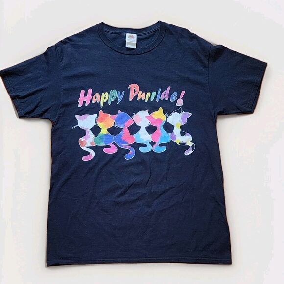 Happy Purride Cats Kittens Gay Pride LGBTQ+ T-shirt - Size Medium - Picture 1 of 7